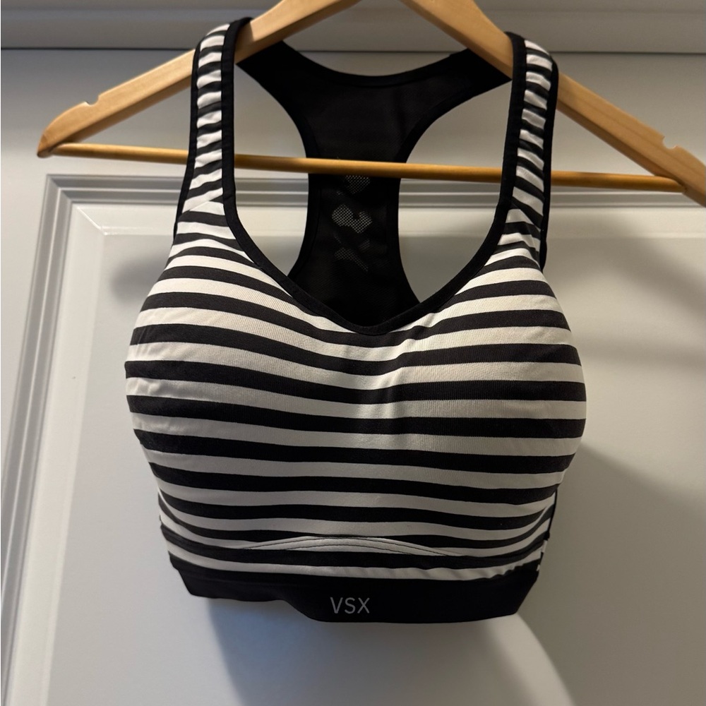 VSX Striped Black and White Sports Bra